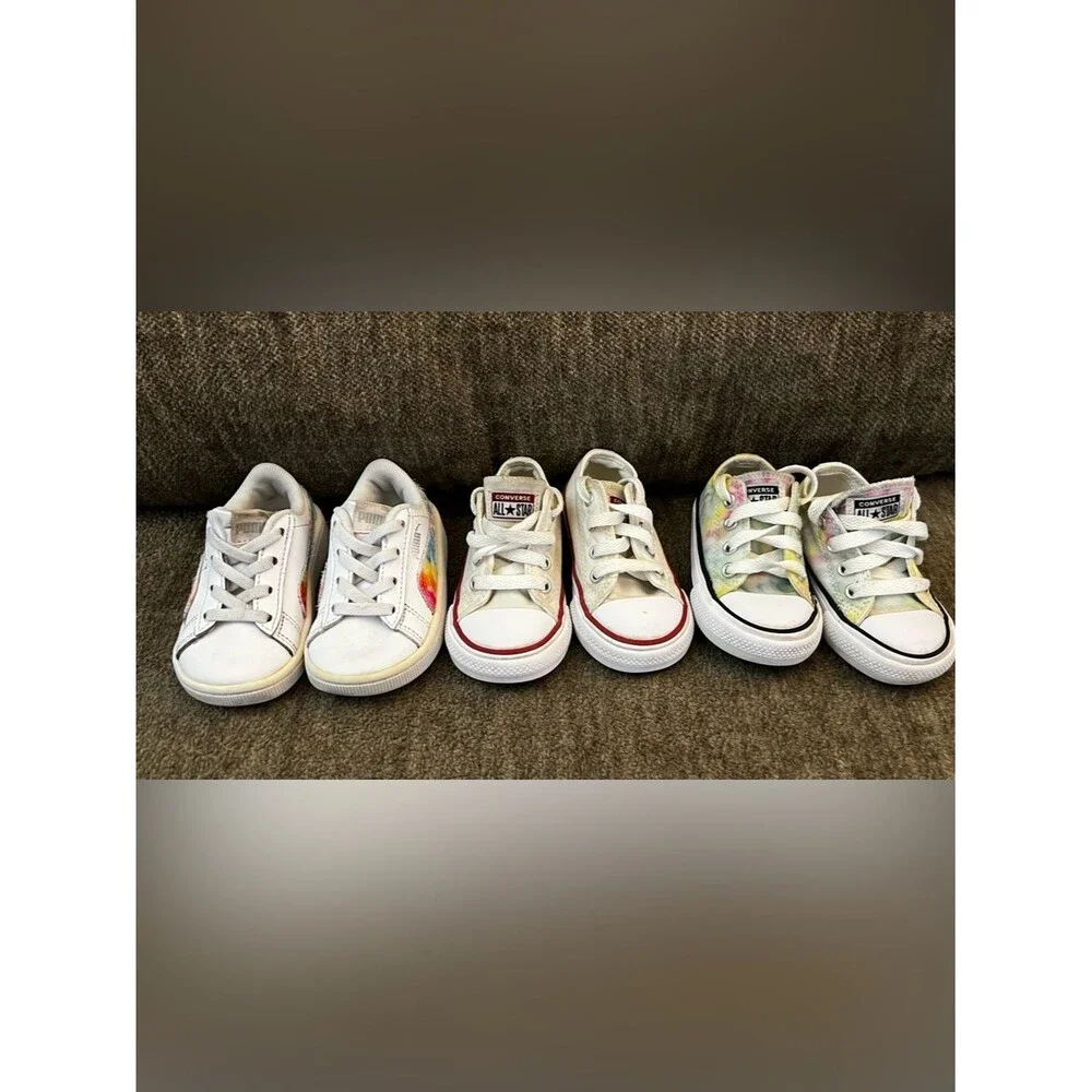 Toddler Shoes Lot Size 5C Converse White Tie Dye Puma Rainbow 3 Pairs GUC